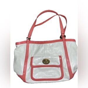 COACH DESIGNER WHITE AND PINK LEATHER SHOULDER BAG PURSE